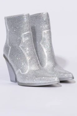 AZALEA WANG WHY SO SERIOUS CHUNKY WESTERN BOOTIE IN SILVER -Azalea Wang store azalea wang why so serious chunky bootie in silver silver 4 4