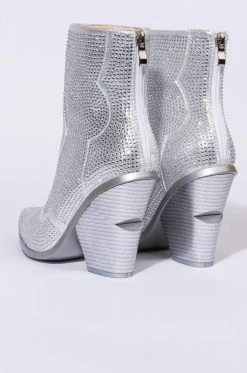 AZALEA WANG WHY SO SERIOUS CHUNKY WESTERN BOOTIE IN SILVER -Azalea Wang store azalea wang why so serious chunky bootie in silver silver 5 5