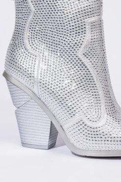 AZALEA WANG WHY SO SERIOUS CHUNKY WESTERN BOOTIE IN SILVER -Azalea Wang store azalea wang why so serious chunky bootie in silver silver 6 6