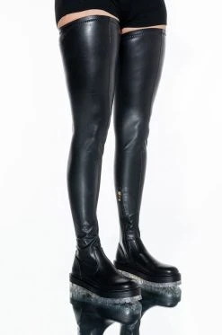 AZALEA WANG WON'T LET YOU DOWN FLATFORM BOOT WITH 4 WAY STRETCH IN CLEAR -Azalea Wang store azalea wang wont let you down flatform boot in clear clear 1 1