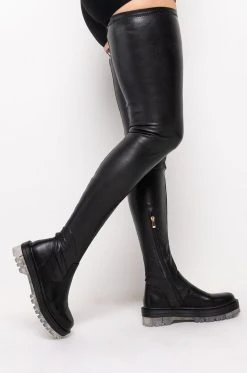 AZALEA WANG WON'T LET YOU DOWN FLATFORM BOOT WITH 4 WAY STRETCH IN CLEAR -Azalea Wang store azalea wang wont let you down flatform boot in clear clear 2 2 c1