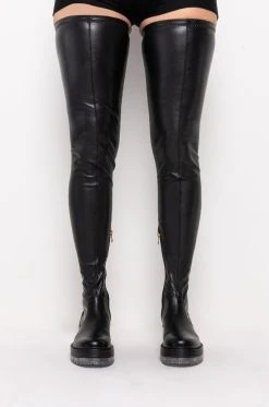 AZALEA WANG WON'T LET YOU DOWN FLATFORM BOOT WITH 4 WAY STRETCH IN CLEAR -Azalea Wang store azalea wang wont let you down flatform boot in clear clear 3 3 c1