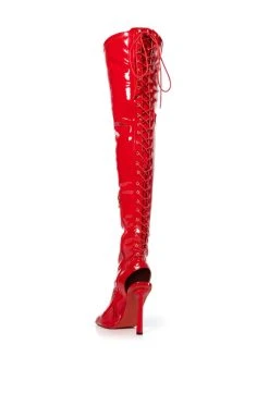 AZALEA WANG YORI SEXY PATENT OPEN TOE BOOT IN RED -Azalea Wang store azalea wang yori sexy patent open toe boot in red red 4 4