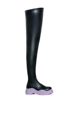 AZALEA WANG YOU KNOW YOU LOVE IT THIGH HIGH STRETCH FLATFORM BOOT WITH 4 WAY STRETCH -Azalea Wang store azalea wang you know you love it thigh high stretch flatform boot in periwinkle periwinkle 2 2