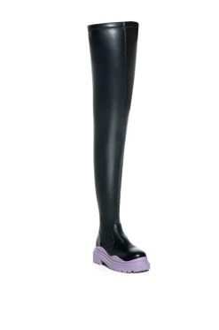 AZALEA WANG YOU KNOW YOU LOVE IT THIGH HIGH STRETCH FLATFORM BOOT WITH 4 WAY STRETCH -Azalea Wang store azalea wang you know you love it thigh high stretch flatform boot in periwinkle periwinkle 3 3