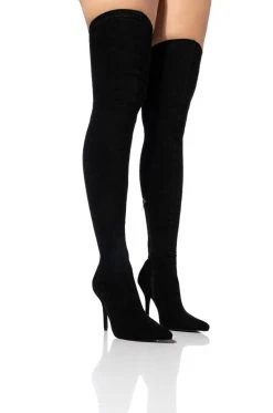 AZALEA WANG YOUR FRIENDS ARE TAKING YOU OUT THIGH HIGH SEXY HEEL SUEDE BOOT IN BLACK -Azalea Wang store azalea wang your friends are taking you out thigh high sexy heel suede boot in black black suede 1 1 c1 c1