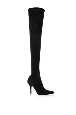 AZALEA WANG YOUR FRIENDS ARE TAKING YOU OUT THIGH HIGH SEXY HEEL SUEDE BOOT IN BLACK -Azalea Wang store azalea wang your friends are taking you out thigh high sexy heel suede boot in black black suede 2 2