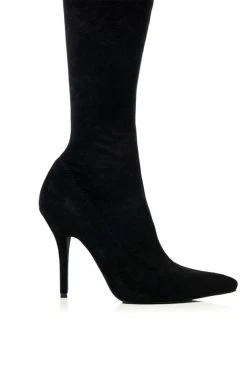 AZALEA WANG YOUR FRIENDS ARE TAKING YOU OUT THIGH HIGH SEXY HEEL SUEDE BOOT IN BLACK -Azalea Wang store azalea wang your friends are taking you out thigh high sexy heel suede boot in black black suede 5 5