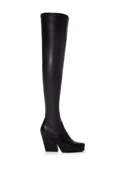 AZALEA WANG ZAHRAH THIGH HIGH CHUNKY WESTERN BOOT WITH 4 WAY STRETCH IN BLACK -Azalea Wang store azalea wang zahrah thigh high chunky western boot in black black 2 2