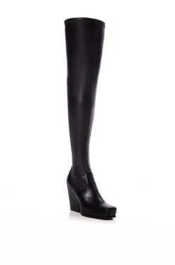 AZALEA WANG ZAHRAH THIGH HIGH CHUNKY WESTERN BOOT WITH 4 WAY STRETCH IN BLACK -Azalea Wang store azalea wang zahrah thigh high chunky western boot in black black 3 3