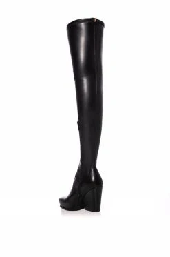 AZALEA WANG ZAHRAH THIGH HIGH CHUNKY WESTERN BOOT WITH 4 WAY STRETCH IN BLACK -Azalea Wang store azalea wang zahrah thigh high chunky western boot in black black 4 4