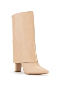 BALTINA CROC TAN FOLD OVER BOOT -Azalea Wang store baltina croc tan fold over boot tan 3 3