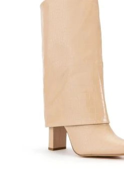 BALTINA CROC TAN FOLD OVER BOOT -Azalea Wang store baltina croc tan fold over boot tan 5 5