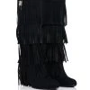 DIXIE FRINGE WEDGE BOOT IN BLACK -Azalea Wang store dixie fringe wedge boot in black black 1 1