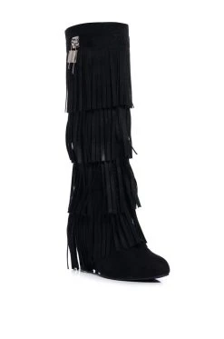 DIXIE FRINGE WEDGE BOOT IN BLACK -Azalea Wang store dixie fringe wedge boot in black black 3 3