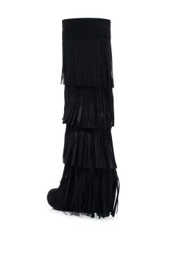 DIXIE FRINGE WEDGE BOOT IN BLACK -Azalea Wang store dixie fringe wedge boot in black black 4 4