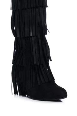 DIXIE FRINGE WEDGE BOOT IN BLACK -Azalea Wang store dixie fringe wedge boot in black black 5 5