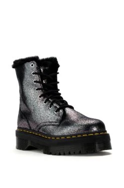 DR MARTENS JADON FUR LINED DISTRESSED METALLIC PLATFORM BOOT -Azalea Wang store dr martens jadon fur lined distressed metallic platform boot metallic silver 3 3