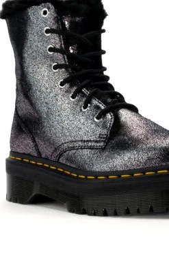 DR MARTENS JADON FUR LINED DISTRESSED METALLIC PLATFORM BOOT -Azalea Wang store dr martens jadon fur lined distressed metallic platform boot metallic silver 5 5