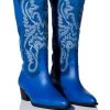 GENUINE LEATHER IGGY METALLIC WESTERN STYLE BELOW THE KNEE BOOT IN BLUE -Azalea Wang store iggy metallic western style below the knee boot in blue blue 1 1