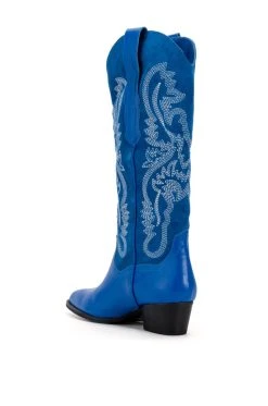 GENUINE LEATHER IGGY METALLIC WESTERN STYLE BELOW THE KNEE BOOT IN BLUE -Azalea Wang store iggy metallic western style below the knee boot in blue blue 4 4