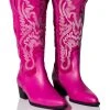 GENUINE LEATHER IGGY METALLIC WESTERN STYLE BELOW THE KNEE BOOT IN FUCHSIA -Azalea Wang store iggy metallic western style below the knee boot in fuchsia fuchsia 1 1