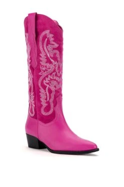 GENUINE LEATHER IGGY METALLIC WESTERN STYLE BELOW THE KNEE BOOT IN FUCHSIA -Azalea Wang store iggy metallic western style below the knee boot in fuchsia fuchsia 3 3