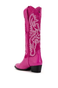GENUINE LEATHER IGGY METALLIC WESTERN STYLE BELOW THE KNEE BOOT IN FUCHSIA -Azalea Wang store iggy metallic western style below the knee boot in fuchsia fuchsia 4 4