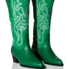 GENUINE LEATHER IGGY METALLIC WESTERN STYLE BELOW THE KNEE BOOT IN GREEN -Azalea Wang store iggy metallic western style below the knee boot in green green 1 1