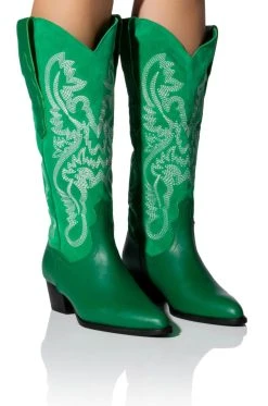 GENUINE LEATHER IGGY METALLIC WESTERN STYLE BELOW THE KNEE BOOT IN GREEN