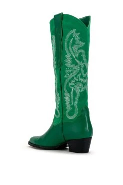 GENUINE LEATHER IGGY METALLIC WESTERN STYLE BELOW THE KNEE BOOT IN GREEN -Azalea Wang store iggy metallic western style below the knee boot in green green 4 4