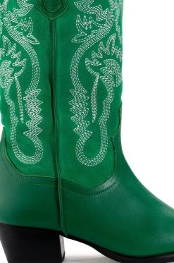 GENUINE LEATHER IGGY METALLIC WESTERN STYLE BELOW THE KNEE BOOT IN GREEN -Azalea Wang store iggy metallic western style below the knee boot in green green 5 5