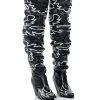 KELSEY OVER THE KNEE WESTERN BOOT IN BLACK WHITE -Azalea Wang store kelsey over the knee western boot in black white black 1 1
