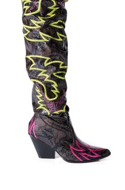 KELSEY OVER THE KNEE WESTERN BOOT IN BROWN MULTI -Azalea Wang store kelsey over the knee western boot in brown multi brown 5 5