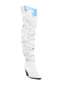 KELSEY OVER THE KNEE WESTERN BOOT IN WHITE -Azalea Wang store kelsey over the knee western boot in white white 3 3 c1 c1