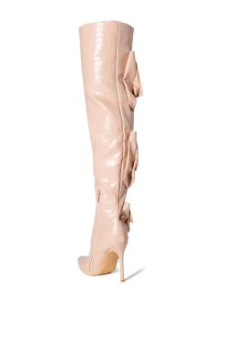 LEVEL UP OVER THE KNEE CROC STILETTO CARGO BOOT IN NUDE -Azalea Wang store level up over the knee croc stiletto cargo boot in nude nude 4 4