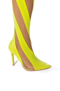 LILITH MESH THIGH HIGH BOOT IN LIME -Azalea Wang store lilith mesh thigh high boot in lime lime 5 5