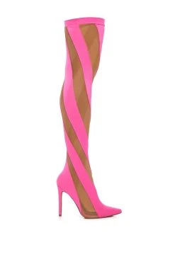 LILITH MESH THIGH HIGH BOOT IN PINK -Azalea Wang store lilith mesh thigh high boot in pink pink 2 2
