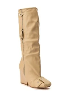 LUXE IN LOVE KNEE HIGH CHUNKY BOOT IN NUDE -Azalea Wang store luxe in love knee high chunky boot in nude nude 6 6