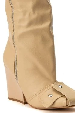 LUXE IN LOVE KNEE HIGH CHUNKY BOOT IN NUDE -Azalea Wang store luxe in love knee high chunky boot in nude nude 8 8