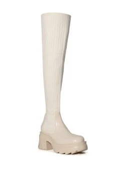 MARGOT KNIT STRETCH BOOT IN CREAM -Azalea Wang store margot knit stretch boot in cream cream 3 3