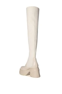 MARGOT KNIT STRETCH BOOT IN CREAM -Azalea Wang store margot knit stretch boot in cream cream 4 4