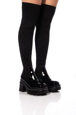 MARGOT THIGH HIGH KNIT STRETCH BOOT IN BLACK