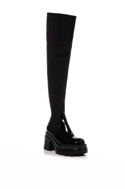 MARGOT THIGH HIGH KNIT STRETCH BOOT IN BLACK -Azalea Wang store margot thigh high knit stretch boot in black black 3 3