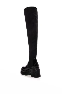 MARGOT THIGH HIGH KNIT STRETCH BOOT IN BLACK -Azalea Wang store margot thigh high knit stretch boot in black black 4 4