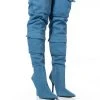 MOTOFOX STILETTO OVER THE KNEE BOOT IN BLUE DENIM -Azalea Wang store motofox stiletto over the knee boot in blue denim denim 1 1