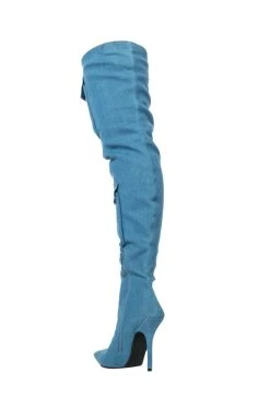 MOTOFOX STILETTO OVER THE KNEE BOOT IN BLUE DENIM -Azalea Wang store motofox stiletto over the knee boot in blue denim denim 5 5