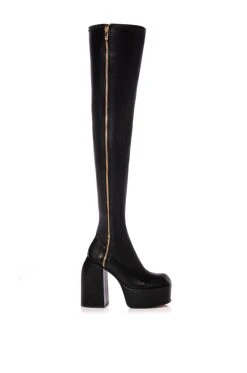 READY TO MINGLE OVER THE KNEE PU CHUNKY BOOT IN BLACK -Azalea Wang store ready to mingle over the knee pu chunky boot in black black 2 2