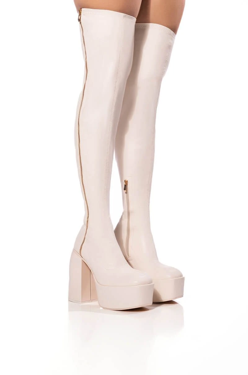 READY TO MINGLE OVER THE KNEE PU CHUNKY PLATFORM BOOT IN CREAM 3 READY TO MINGLE OVER THE KNEE PU CHUNKY PLATFORM BOOT IN CREAM