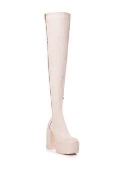 READY TO MINGLE OVER THE KNEE PU CHUNKY PLATFORM BOOT IN CREAM 9 READY TO MINGLE OVER THE KNEE PU CHUNKY PLATFORM BOOT IN CREAM -Azalea Wang store ready to mingle over the knee pu chunky platform boot in cream cream 3 3